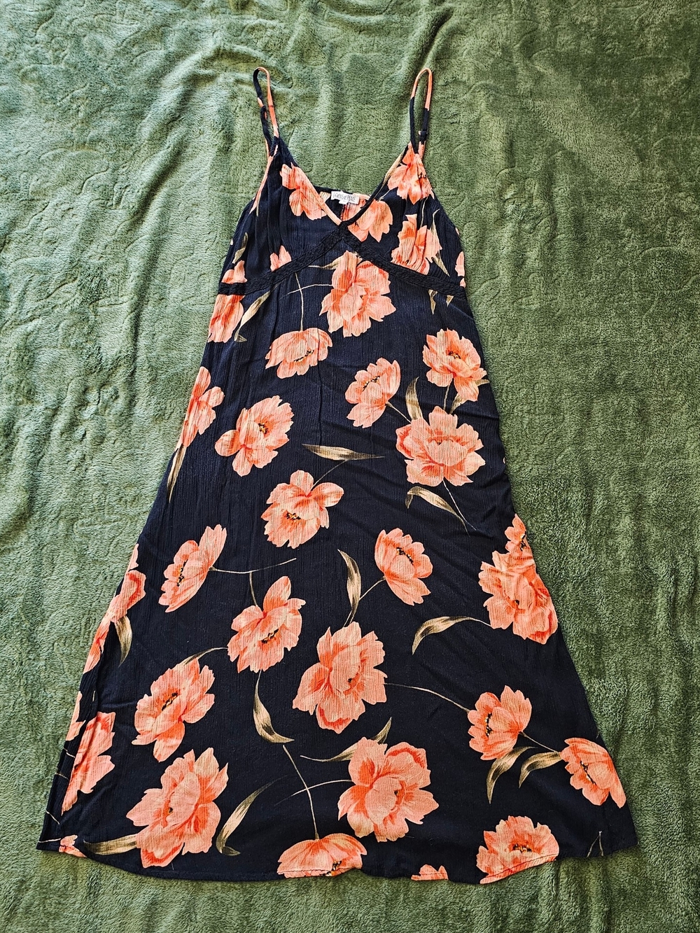 Patrons of Peace Black Orange Floral Maxi Slip Dress Boho Peachy Coral Shades